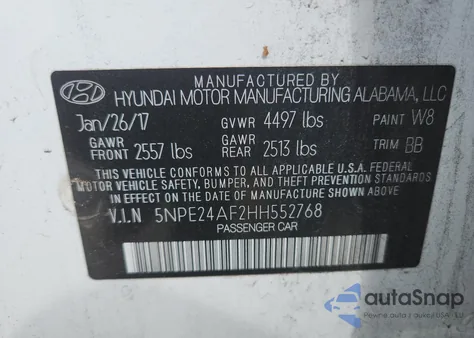 2017 Hyundai Sonata Se из США, поврежденный, VIN 5NPE24AF2HH552768